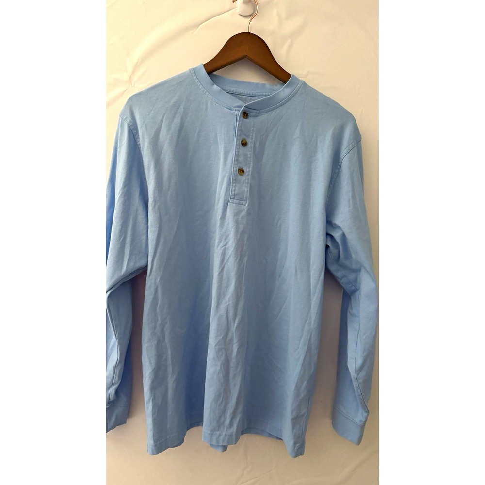 L.L.Bean Men's Blue Long Sleeve Henley T-Shirt Cotton Knit Button Placket